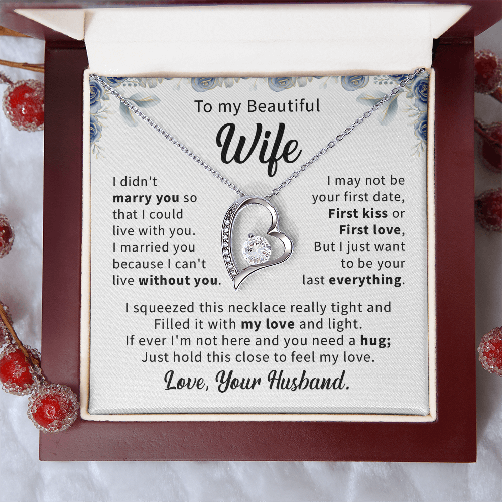 To my beautiful wife necklace gift from husband, romantic anniversary birthday necklace gift for wife.
