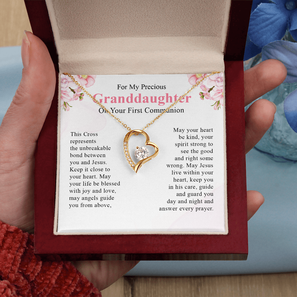 For my precious granddaughter on your first communion necklace gift for her with a meaningful message card and box.