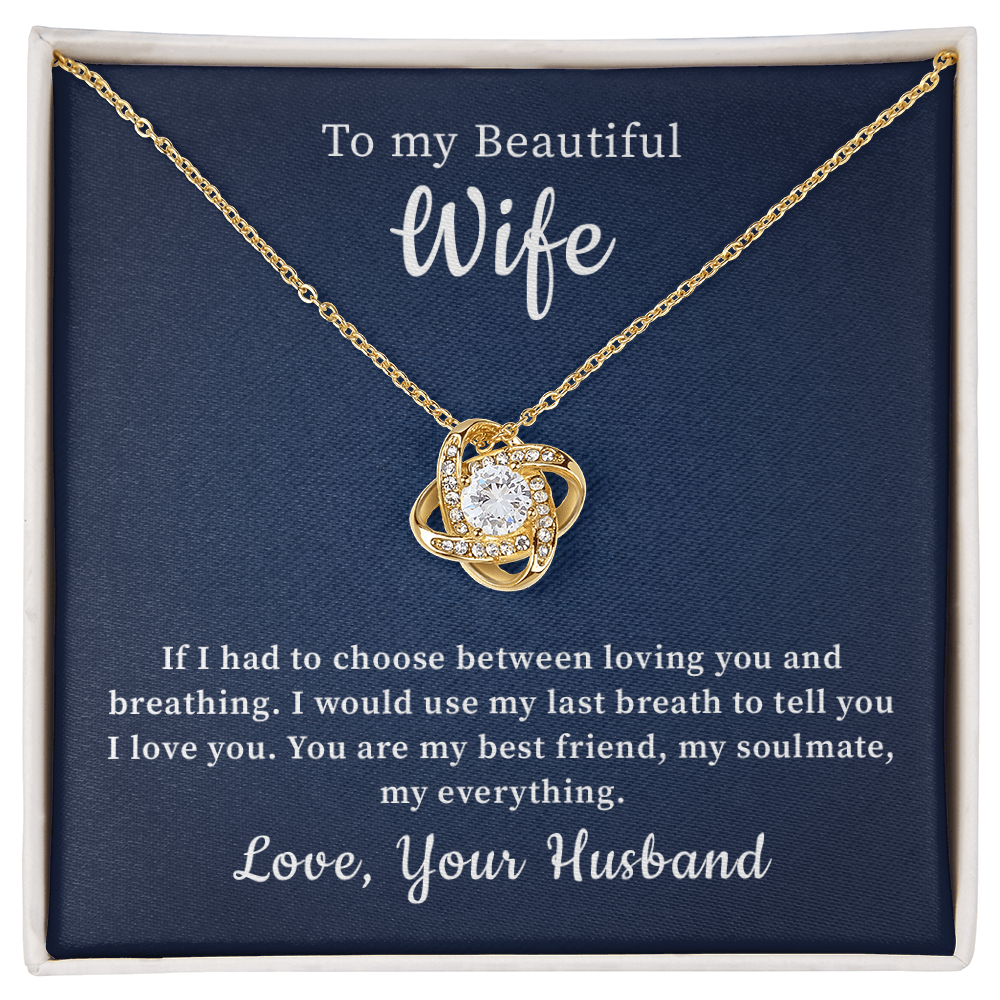 To my beautiful wife wonderful necklace gift from husband with a meaningful message card.