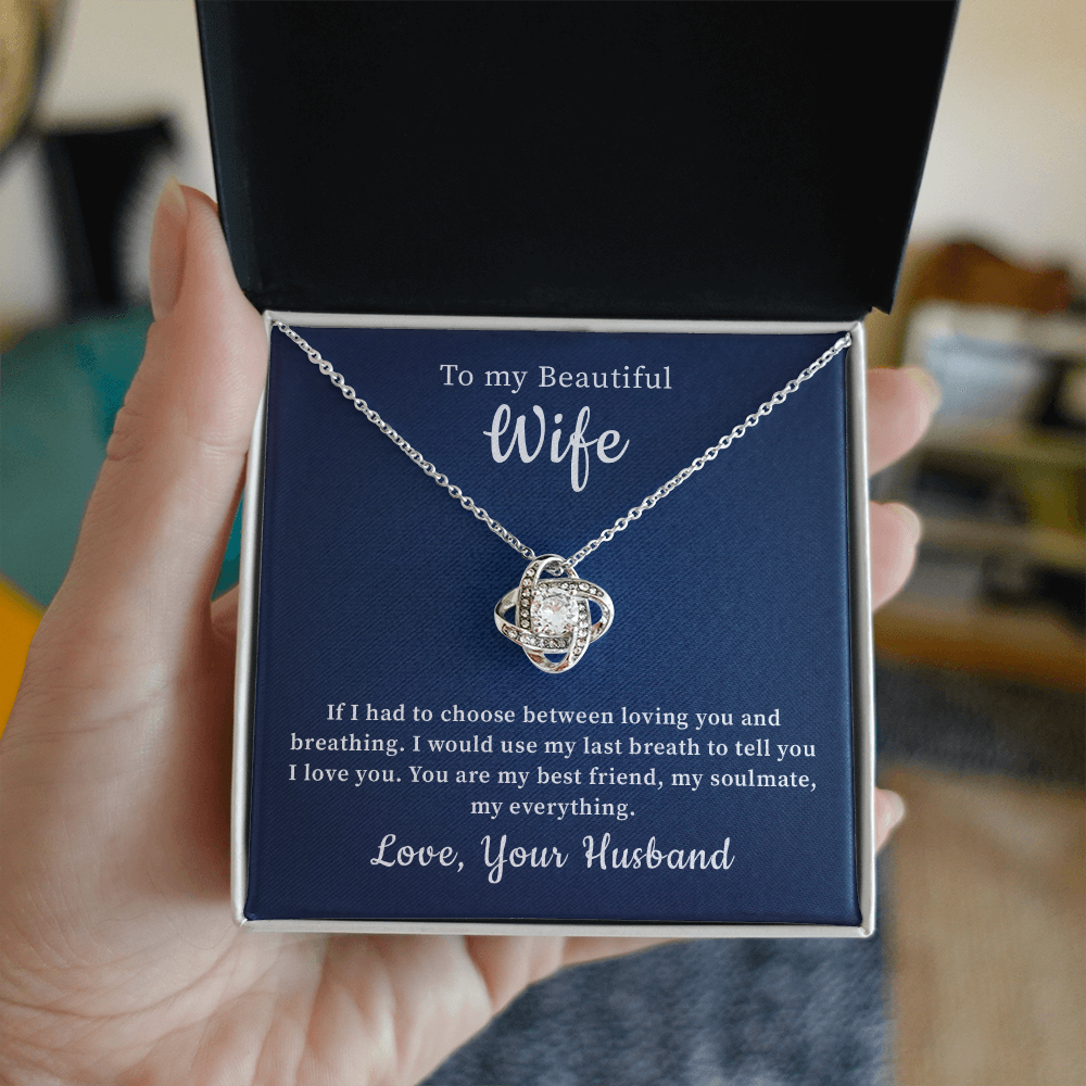 To my beautiful wife wonderful necklace gift from husband with a meaningful message card.