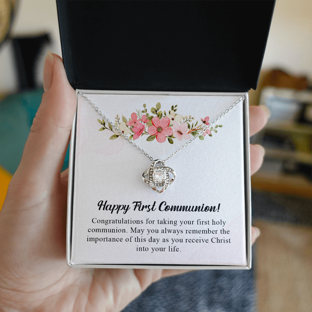 Happy first communion necklace gift for daughter, granddaughter, goddaughter necklace with meaningful message card and box
