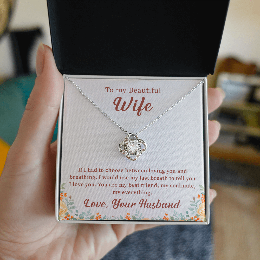 To my beautiful wife necklace gift from husband, women jewelry with meaningful message card and box