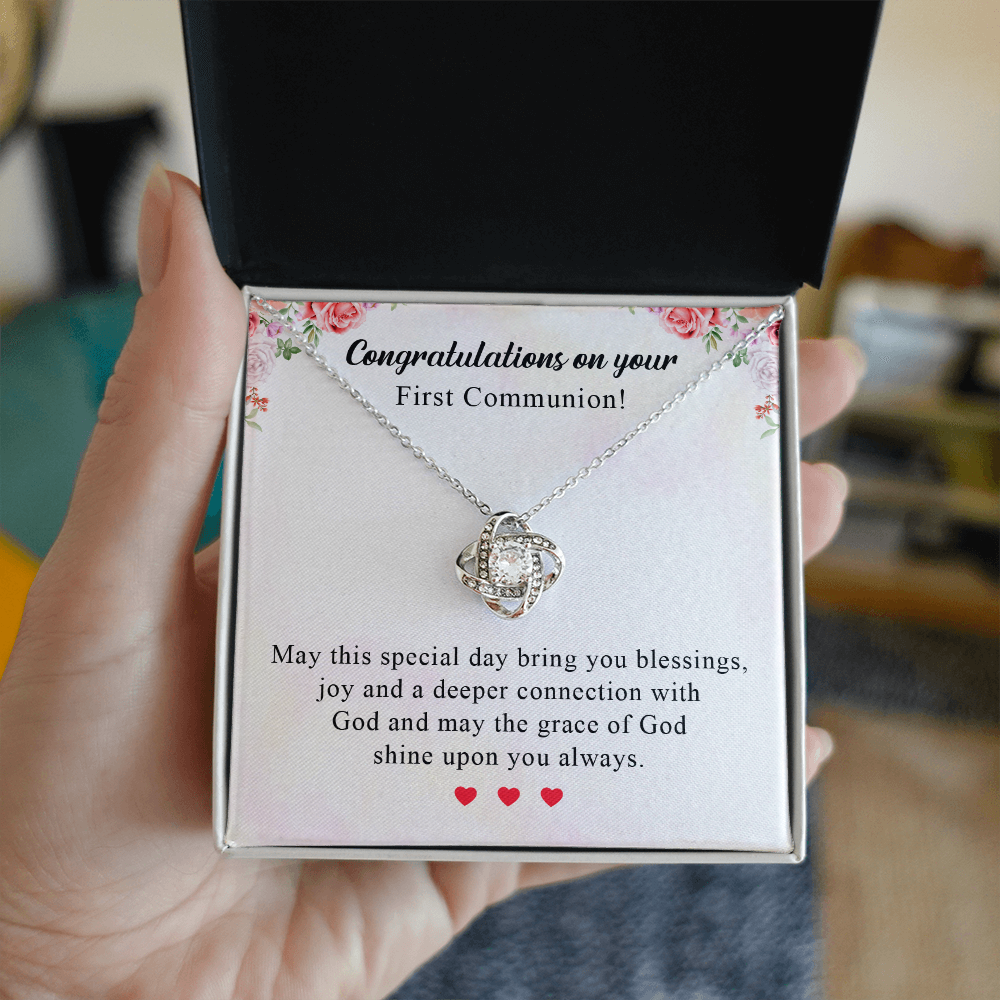 Congratulation on your first communion day necklace gift for adult women necklace with meaningful message card and box.