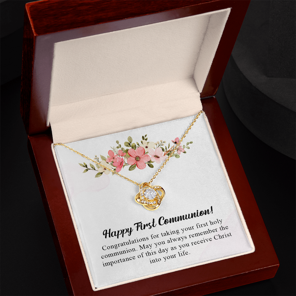 Happy first communion necklace gift for daughter, granddaughter, goddaughter necklace with meaningful message card and box