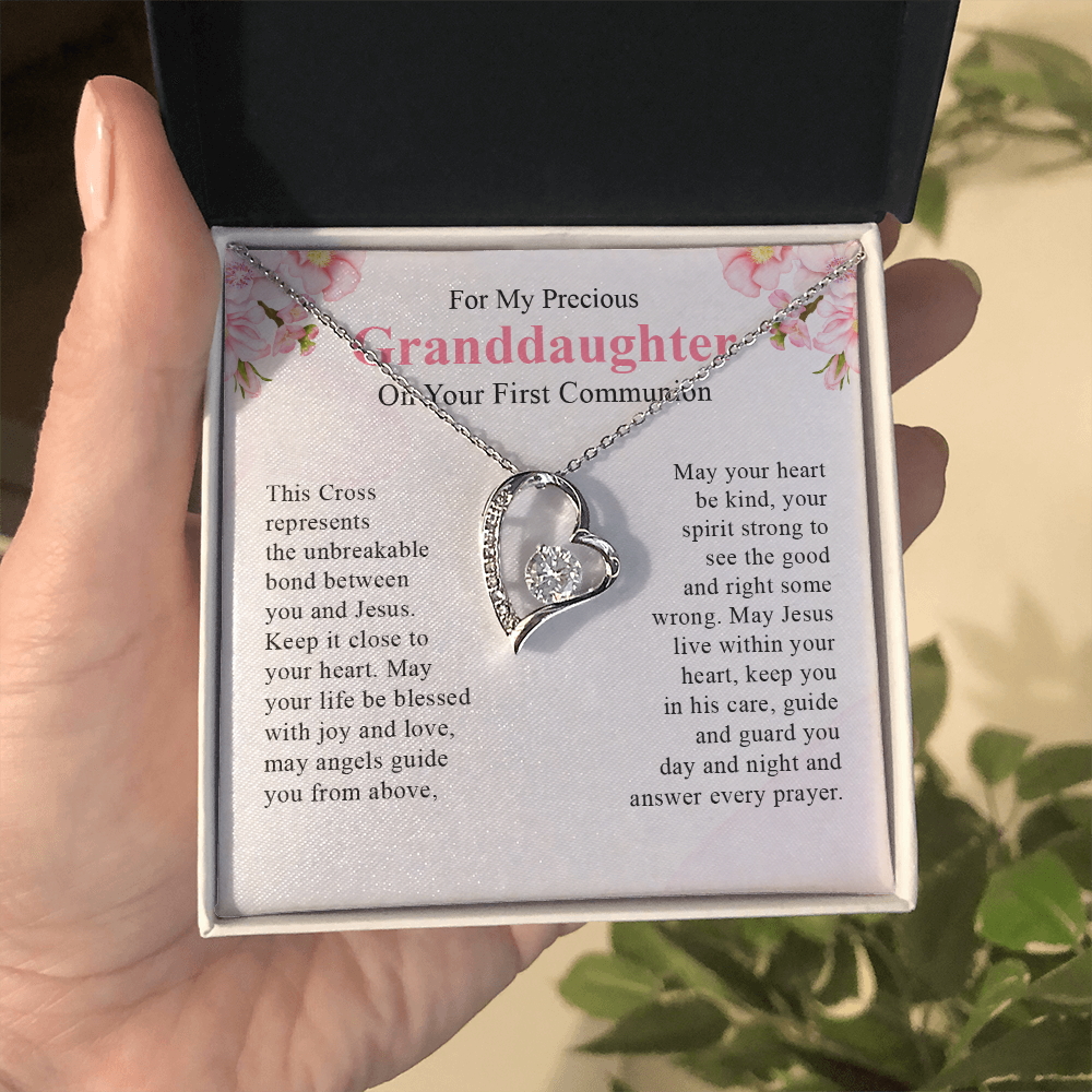 For my precious granddaughter on your first communion necklace gift for her with a meaningful message card and box.