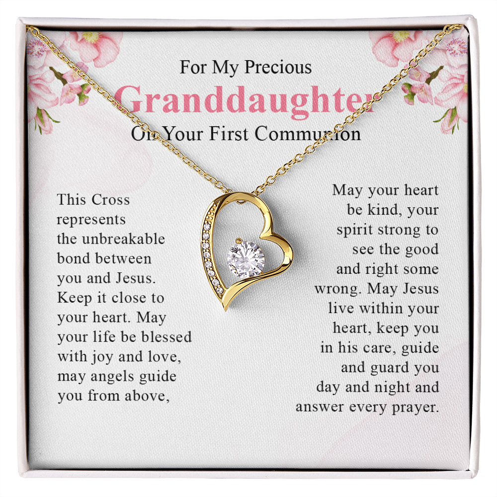For my precious granddaughter on your first communion necklace gift for her with a meaningful message card and box.