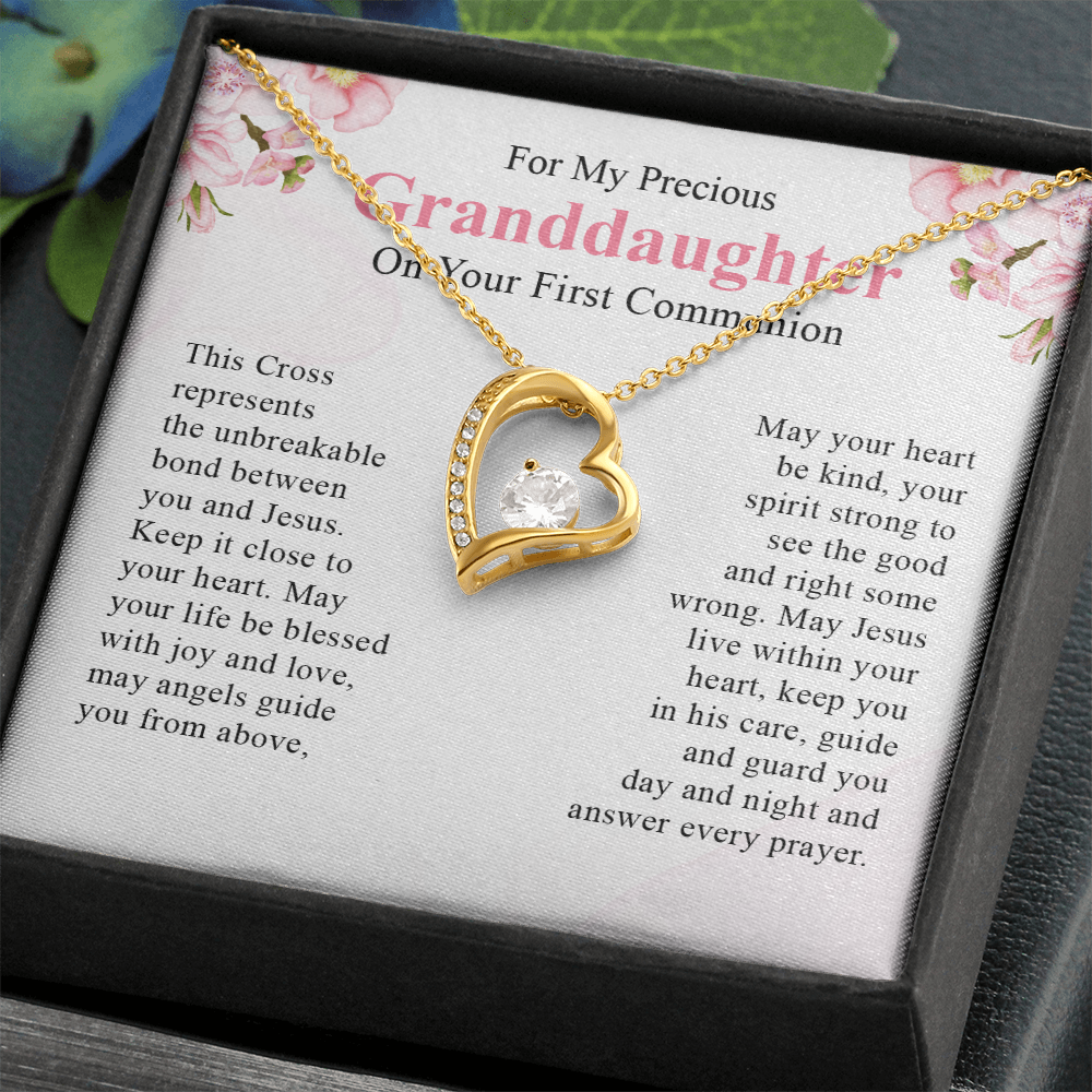 For my precious granddaughter on your first communion necklace gift for her with a meaningful message card and box.