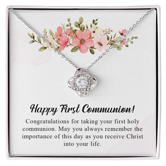 Happy first communion necklace gift for daughter, granddaughter, goddaughter necklace with meaningful message card and box