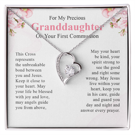 For my precious granddaughter on your first communion necklace gift for her with a meaningful message card and box.